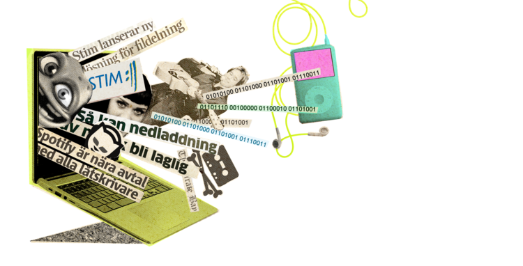Illustration av collage med en laptop och iPod